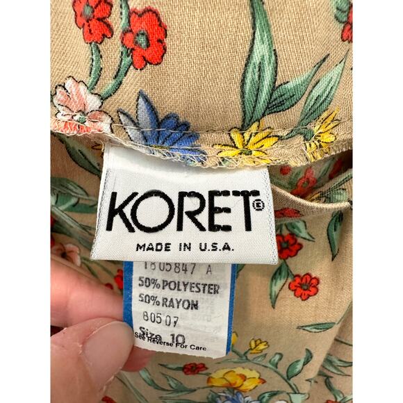 KORET | Tan Retro Vintage Cottage Floral Straight Midi Skirt | 10/ Fits Like A 4 - Picture 5 of 5